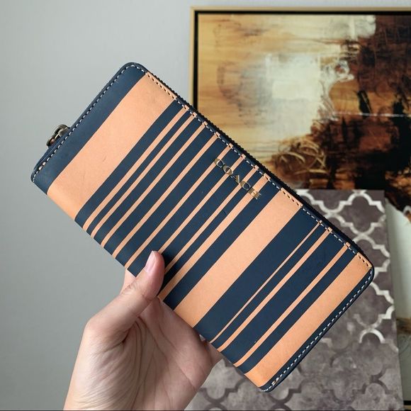 NWT HERITAGE VINTAGE Blue STRIPE LEATHER ACCORDION WALLET (COACH F74731)
